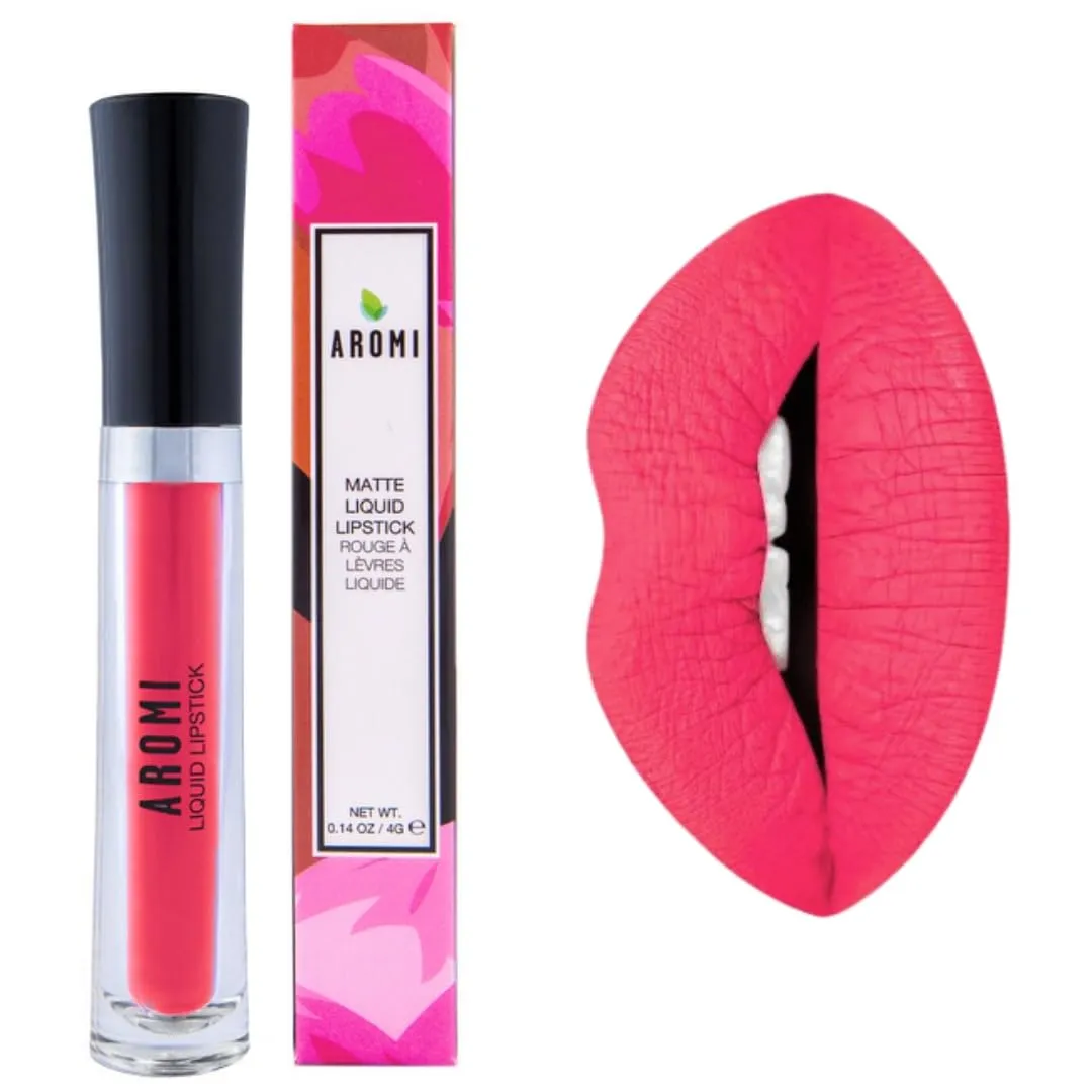 Aromi Matte Liquid Lipstick | Long-lasting, Bright Peachy Coral Lip Color, Vegan, Cruelty-free, Gluten Free Waterproof (Neon Peach)