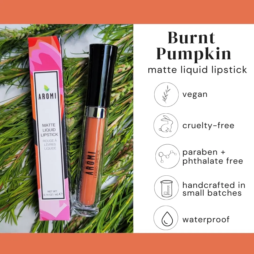 Aromi Matte Liquid Lipstick | Long-Lasting, Waterproof, Smear, Smudge   Transfer Proof, Nutmeg Orange Lip Color, Paraben, Phthalate,   Gluten Free (Burnt Pumpkin)