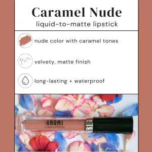 Aromi Matte Liquid Lipstick | Sand Beige Lip Shade, Tan, Long Lasting, Waterproof, Smudge   Transfer Proof, Gluten Free, Vegan Makeup (Caramel Nude)