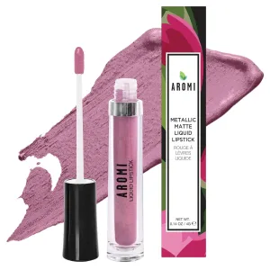 Aromi Metallic Liquid Lipstick | Dusty Rose Lip Color w/Shimmery Finish, Long-Lasting, Waterproof, Nude Berry, Vegan, Cruelty-Free (Pixie Dust)