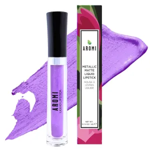 Aromi Purple Lilac Metallic Liquid Lipstick for Women | Bright Lavender Lip Color with Shimmery Finish, Vegan, Long-Lasting, Waterproof Purple Unicorn