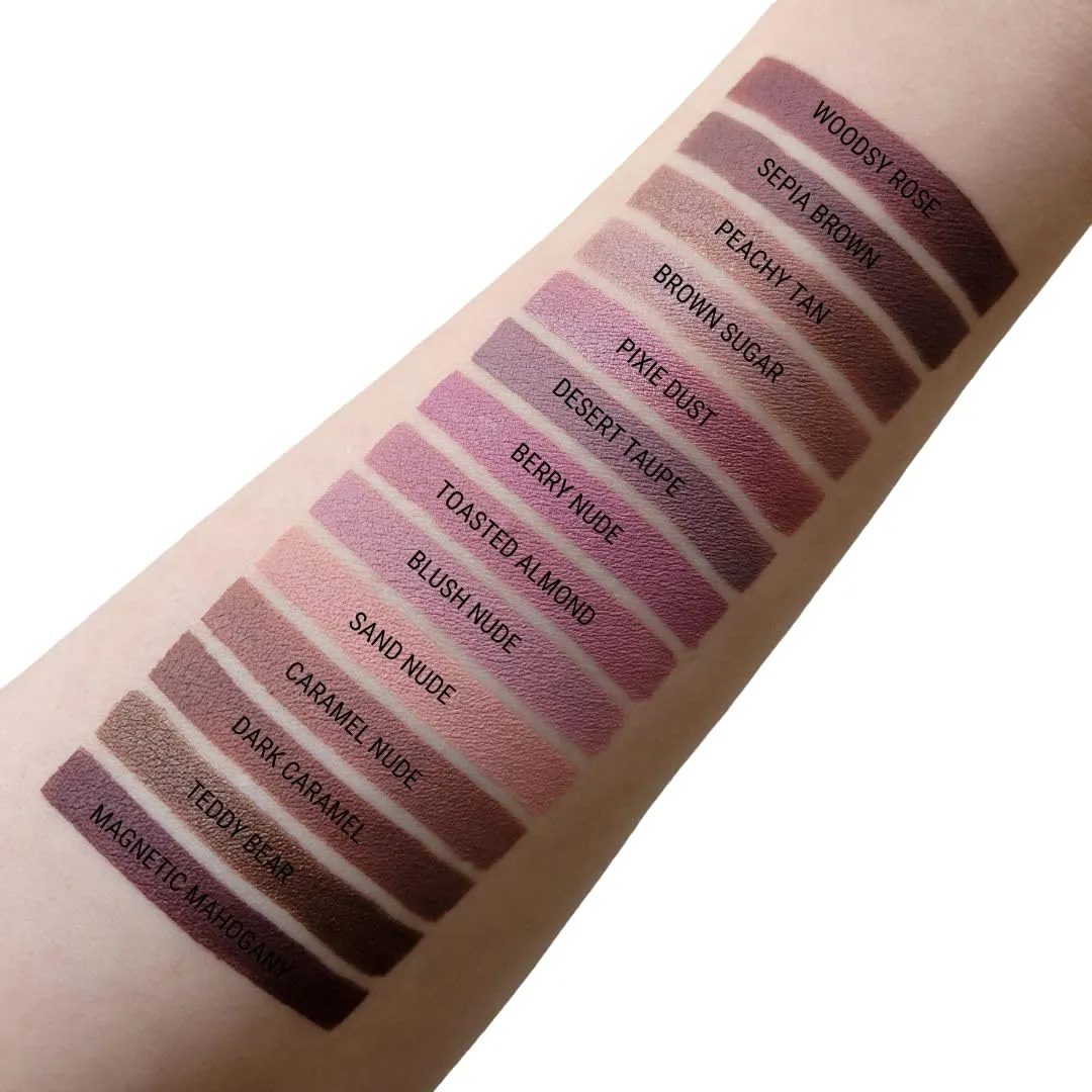 Aromi Tan Metallic Liquid Lipstick | Sepia Bronze Lip Color with Shimmery Finish, Vegan, Cruelty-free, Long-Lasting, Smudge-Proof, Handmade (Peachy Tan)