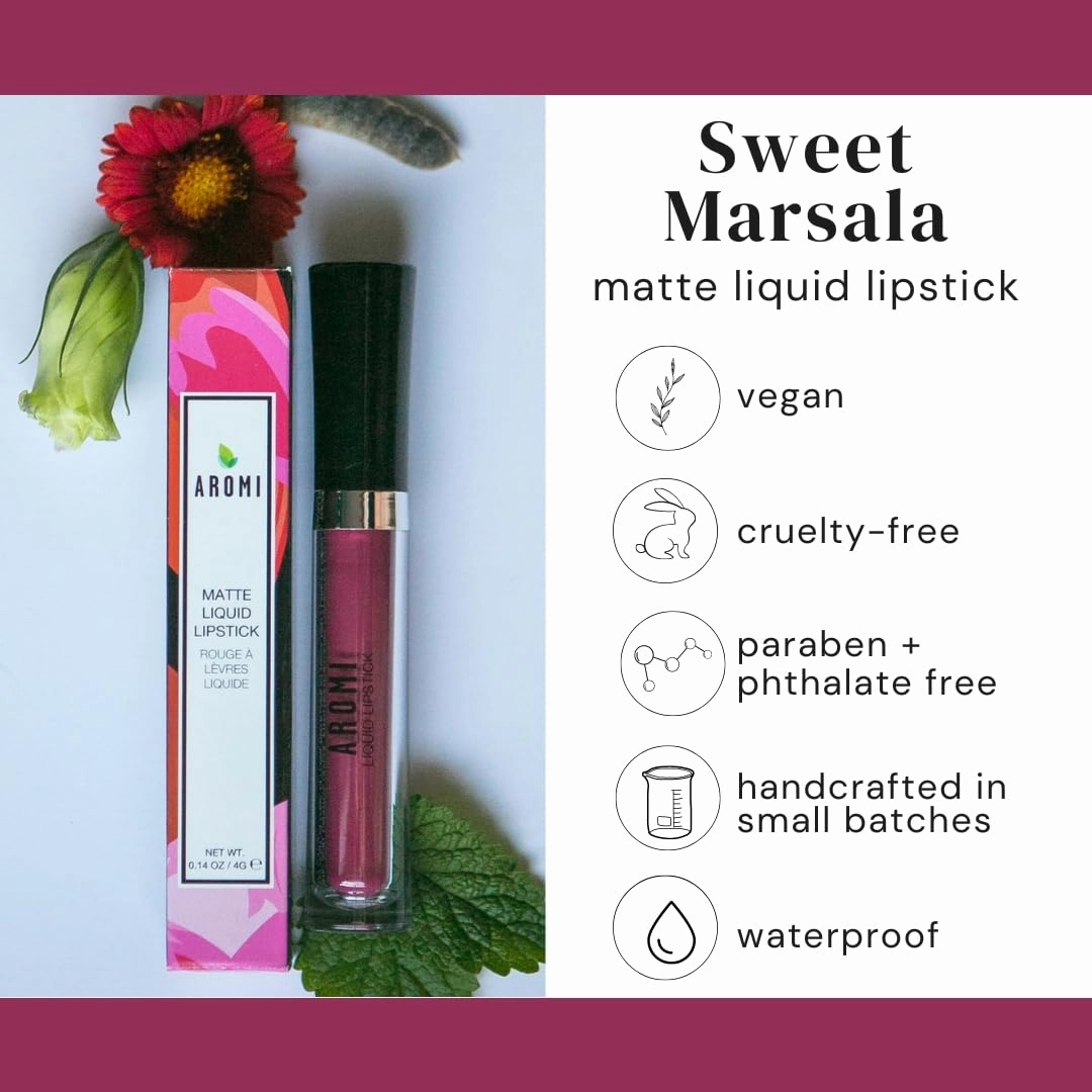 Aromi Marsala Matte Liquid Lipstick | Rosy Burgundy, Pink Maroon Lip Color, Long-lasting, Vegan, Cruelty-free, Waterproof, Handmade (Sweet Marsala)