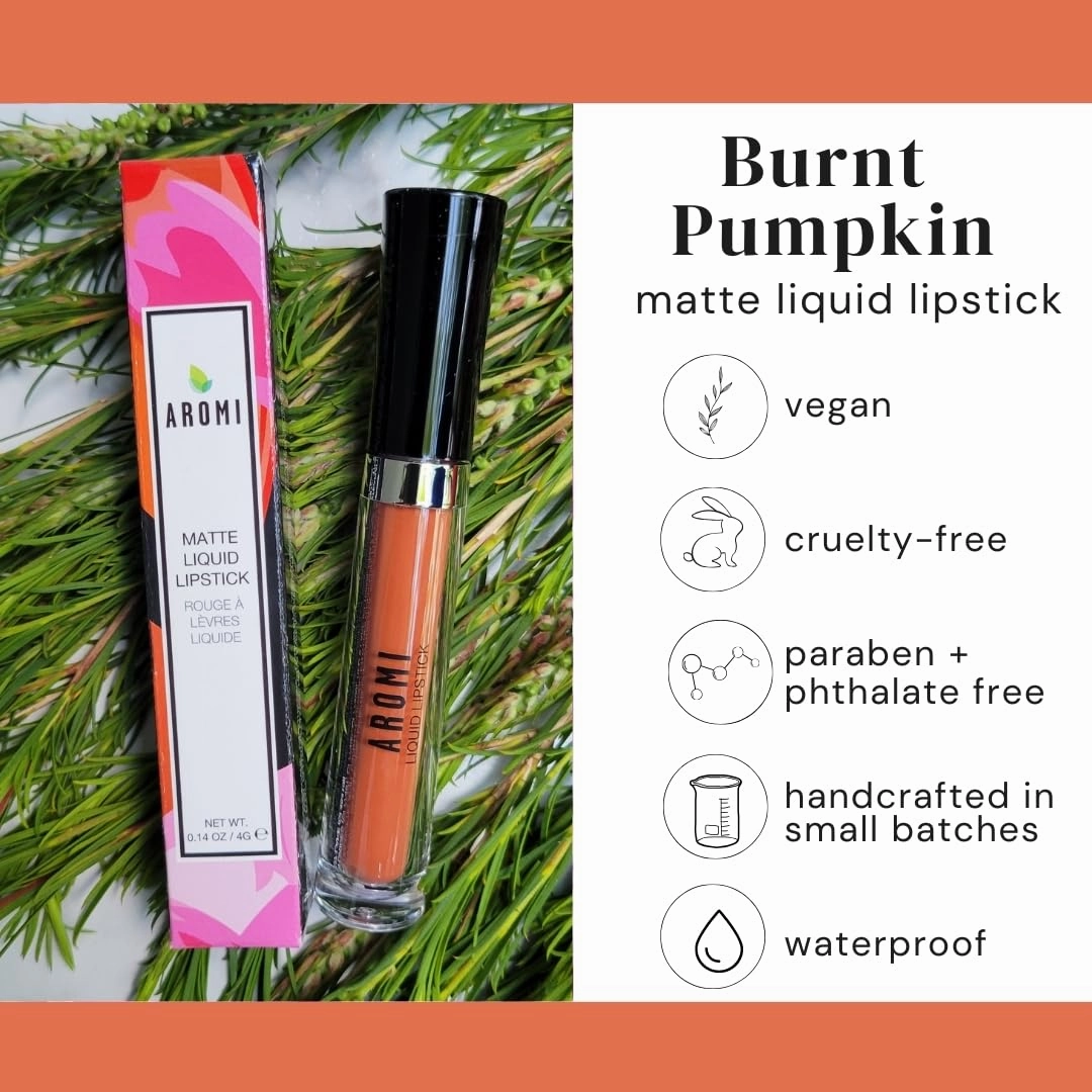 Aromi Matte Liquid Lipstick | Long-Lasting, Waterproof, Smear, Smudge   Transfer Proof, Nutmeg Orange Lip Color, Paraben, Phthalate,   Gluten Free (Burnt Pumpkin)