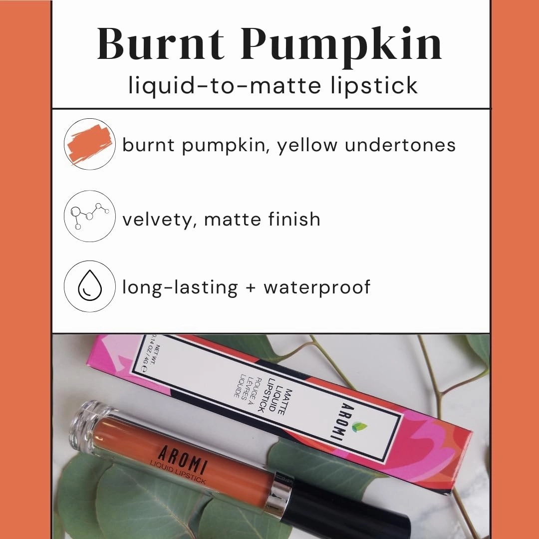 Aromi Matte Liquid Lipstick | Long-Lasting, Waterproof, Smear, Smudge   Transfer Proof, Nutmeg Orange Lip Color, Paraben, Phthalate,   Gluten Free (Burnt Pumpkin)
