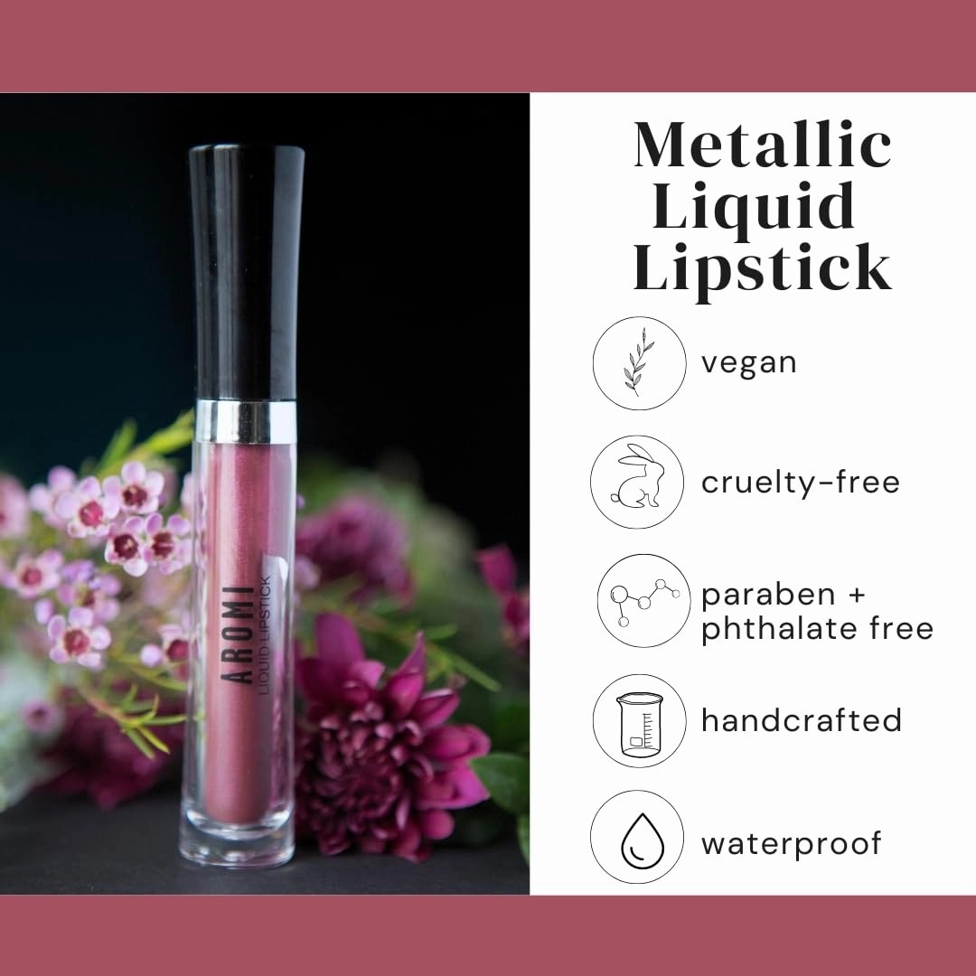 Aromi Metallic Liquid Lipstick | Chestnut Rose Lip Color with Shimmery Finish, Long-lasting   Long Wear, Smudge Proof, Waterproof, Vegan, Cruelty-free (Burgundy Quartz)