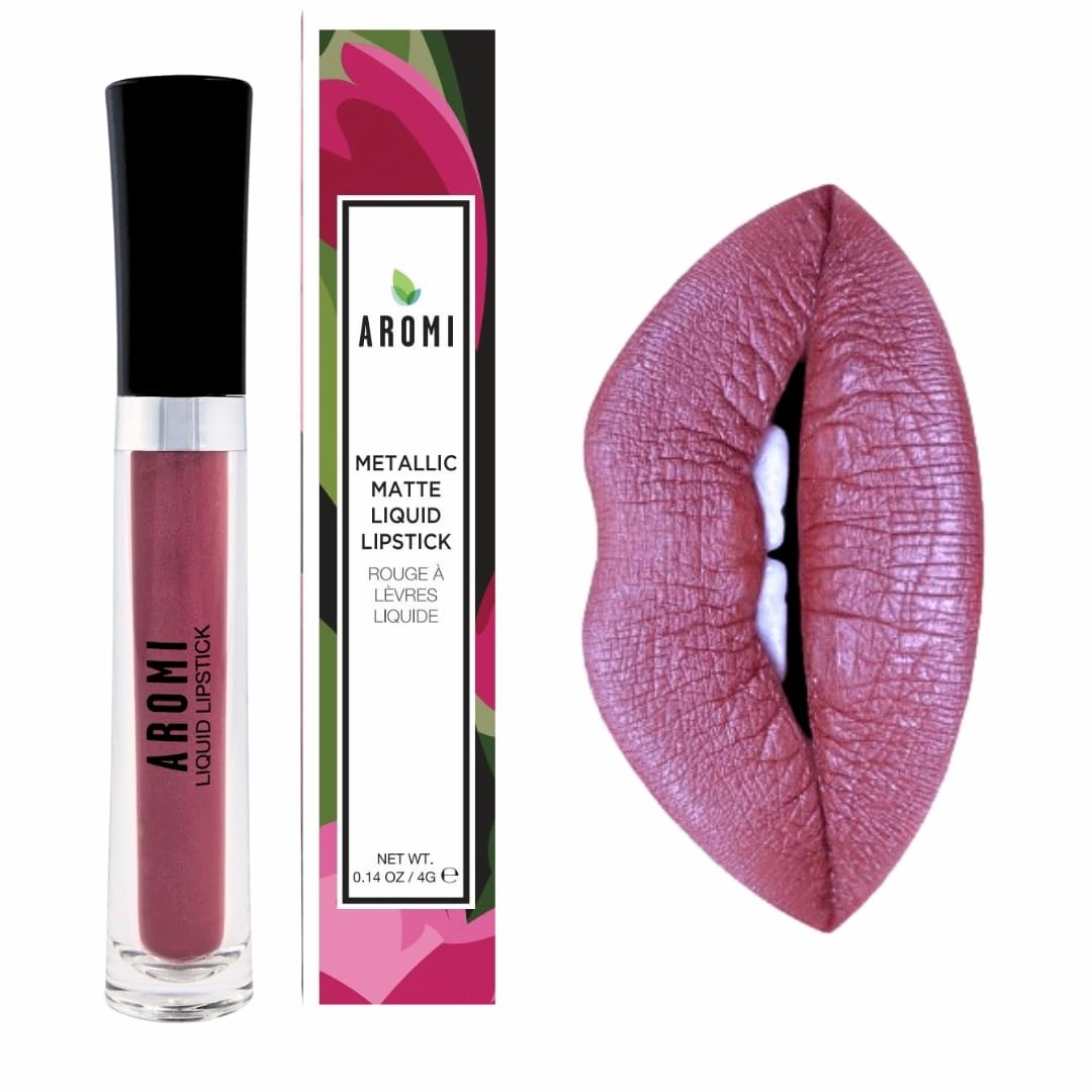 Aromi Metallic Liquid Lipstick | Chestnut Rose Lip Color with Shimmery Finish, Long-lasting   Long Wear, Smudge Proof, Waterproof, Vegan, Cruelty-free (Burgundy Quartz)