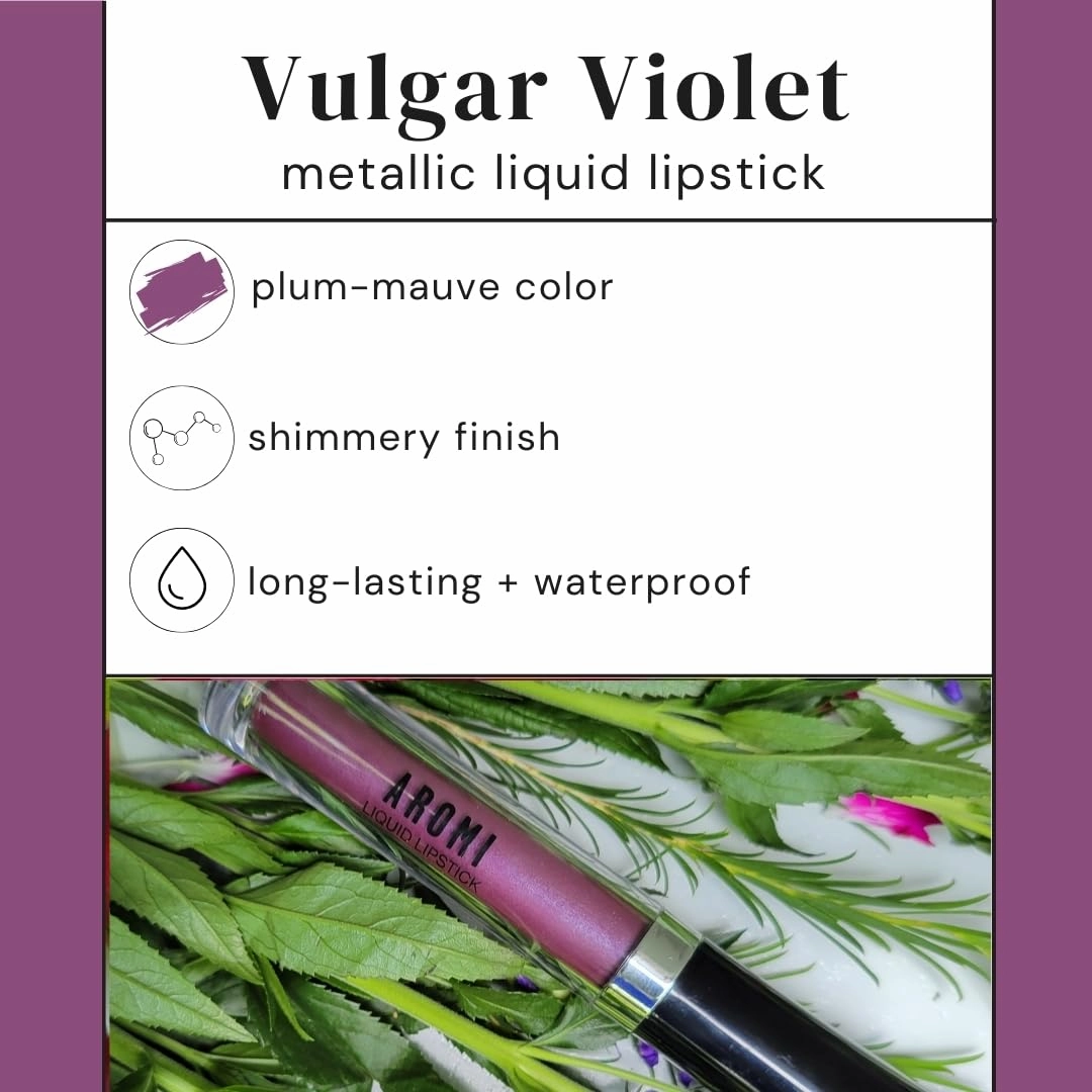 Aromi Metallic Liquid Lipstick | Long-lasting, Waterproof Lip Color with Shimmery Finish, Vegan, Cruelty-free, Gluten and Paraben Free, Made in USA, Handmade (Vulgar Violet)