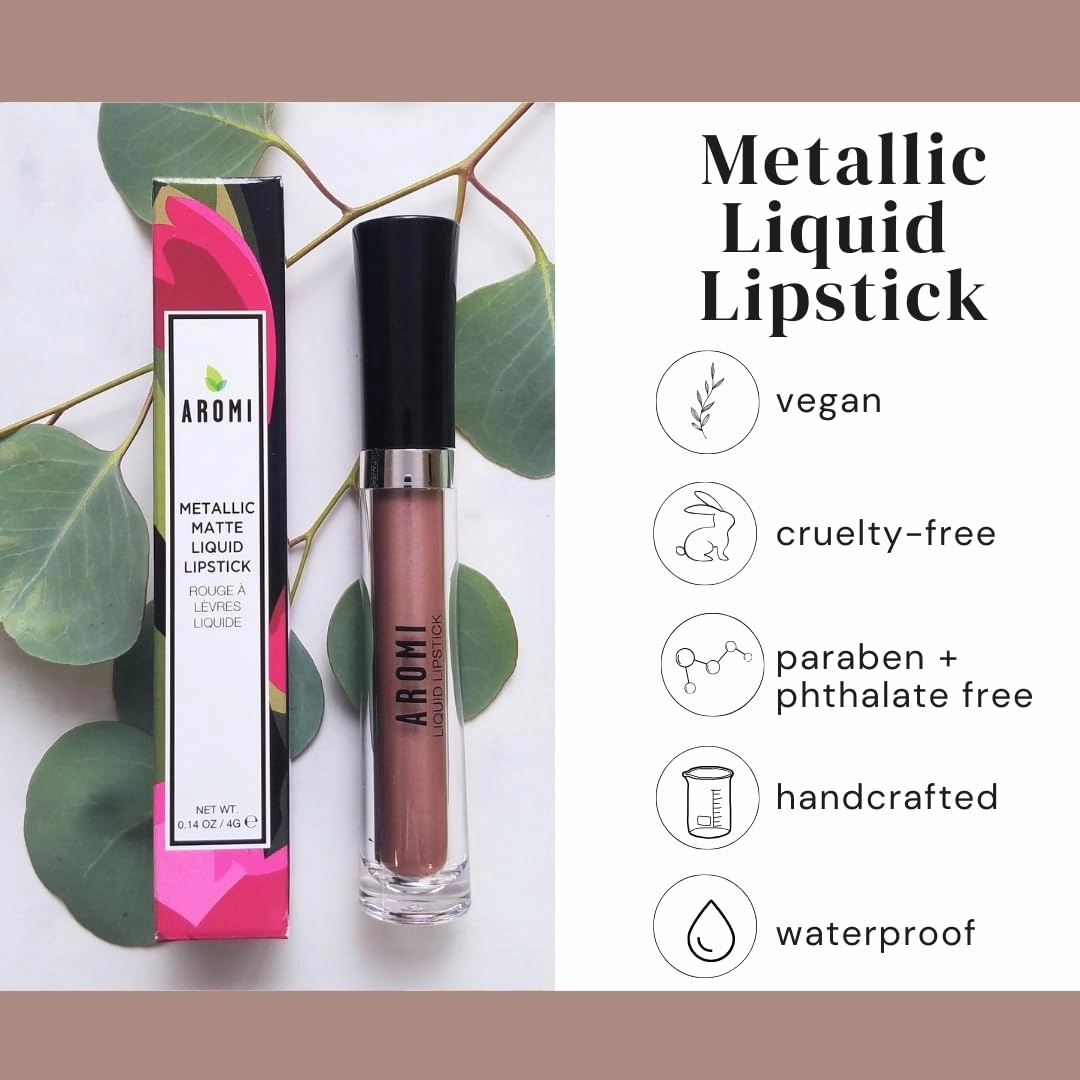 Aromi Metallic Liquid Lipstick | Smudge and Transfer Proof, Long-Lasting, Light Brown, Nude Lip Color with Shimmery Finish, Vegan, Cruelty-free, Handmade (Brown Sugar)