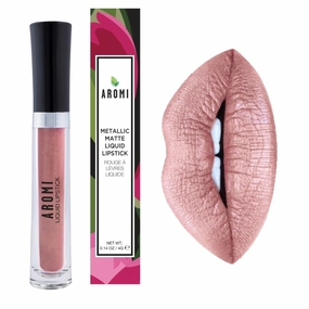 Aromi Metallic Liquid Lipstick | Smudge and Transfer Proof, Long-Lasting, Light Brown, Nude Lip Color with Shimmery Finish, Vegan, Cruelty-free, Handmade (Brown Sugar)