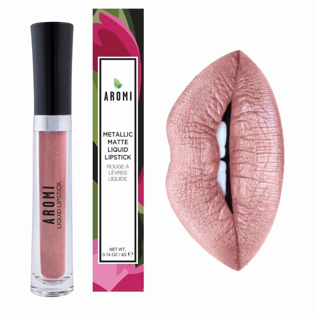 Aromi Metallic Liquid Lipstick | Smudge and Transfer Proof, Long-Lasting, Light Brown, Nude Lip Color with Shimmery Finish, Vegan, Cruelty-free, Handmade (Brown Sugar)