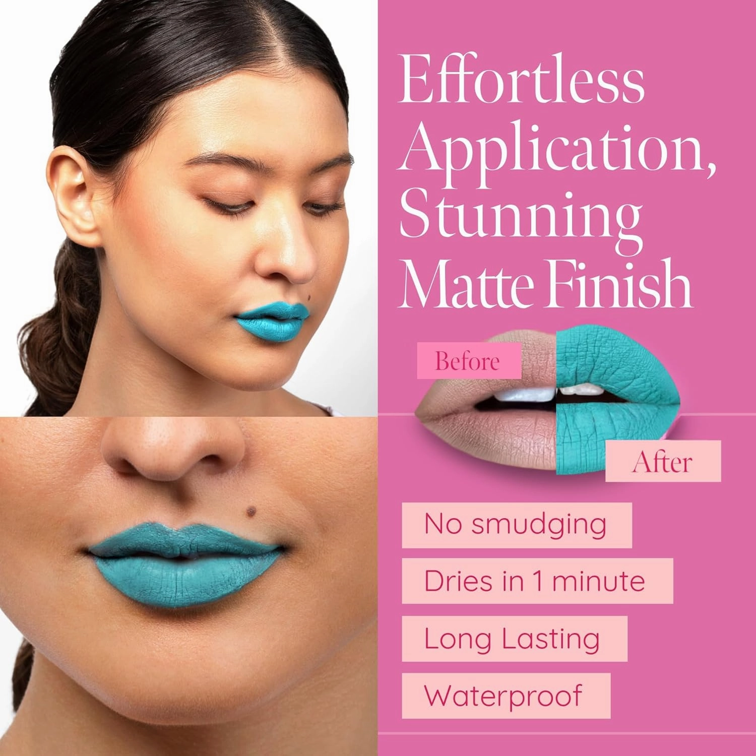 Aromi Sea Foam Matte Liquid Lipstick | Aqua, Aquamarine Lip Color, Blue Green, Smudge and Transfer Proof, Long-Lasting, Vegan, Cruelty-free, Handmade (Sea Foam)