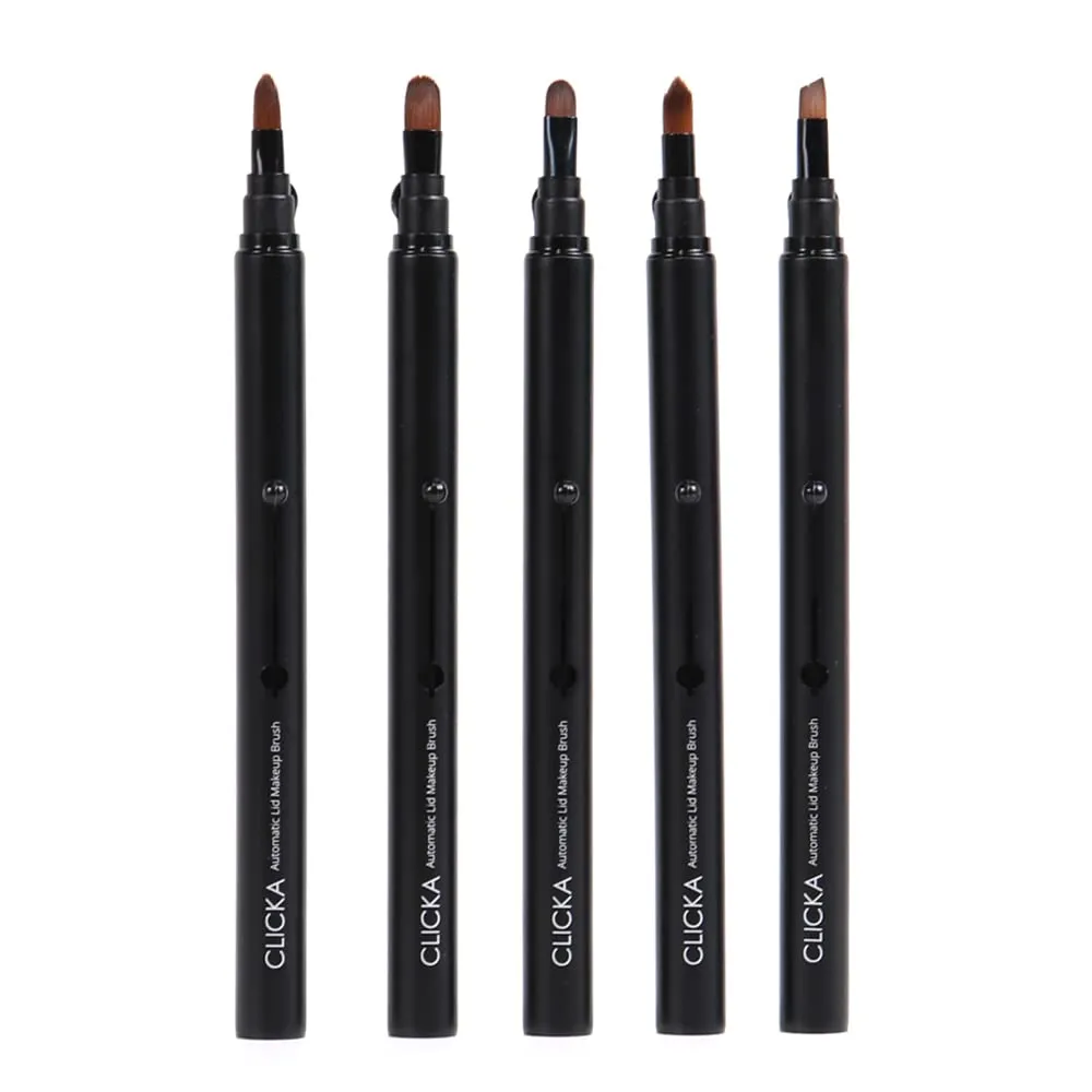 Auto Lid Makeup Brush Set, 5 Retractable Brushes, Travel-Friendly, Black