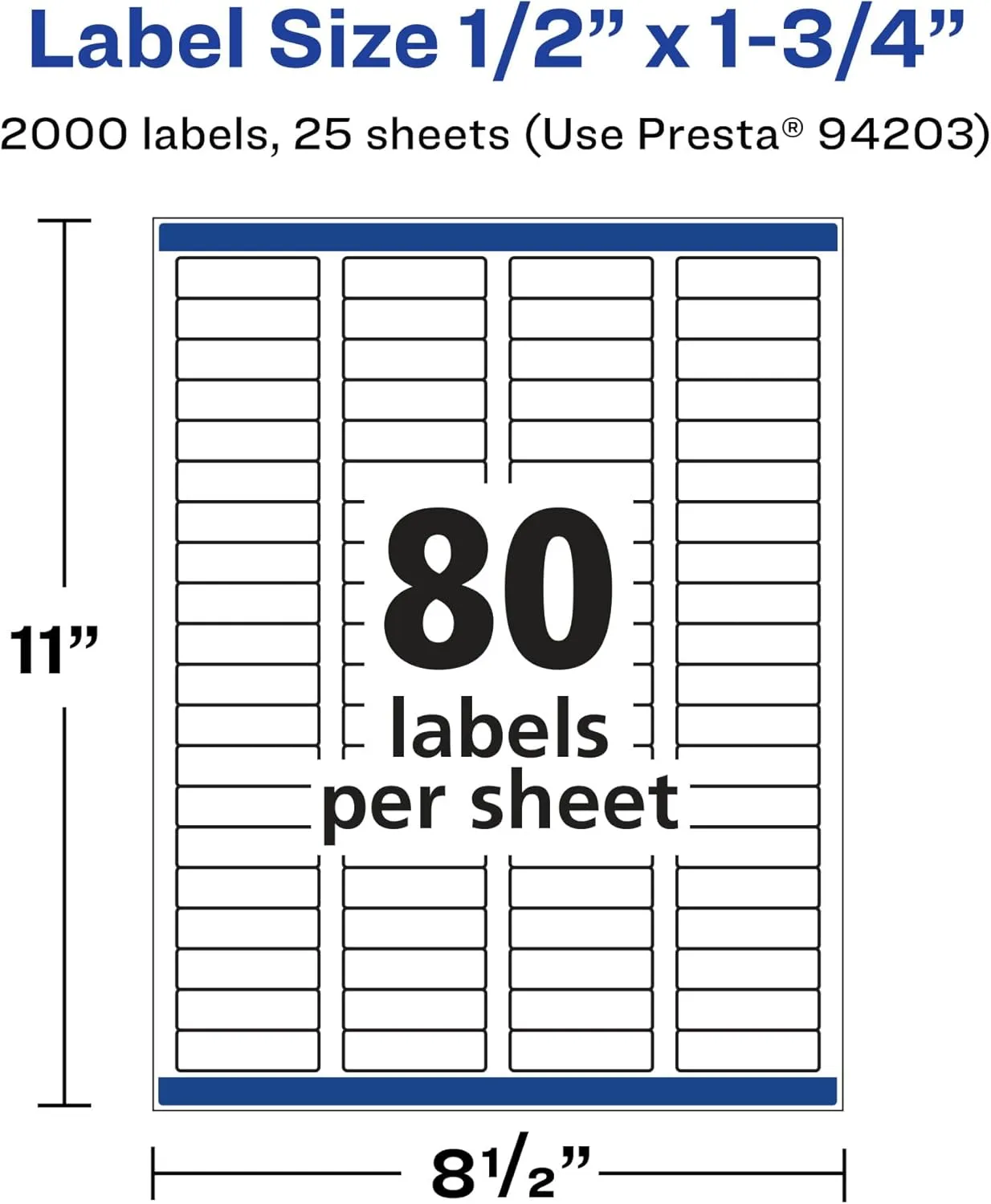 Avery Durable Waterproof Rectangle Labels, Sure Feed Technology, 0.5" x 1.75", 2,000 Total, Oil and Tear-Resistant, Waterproof, Laser/Pigment-Based Inkjet Printable