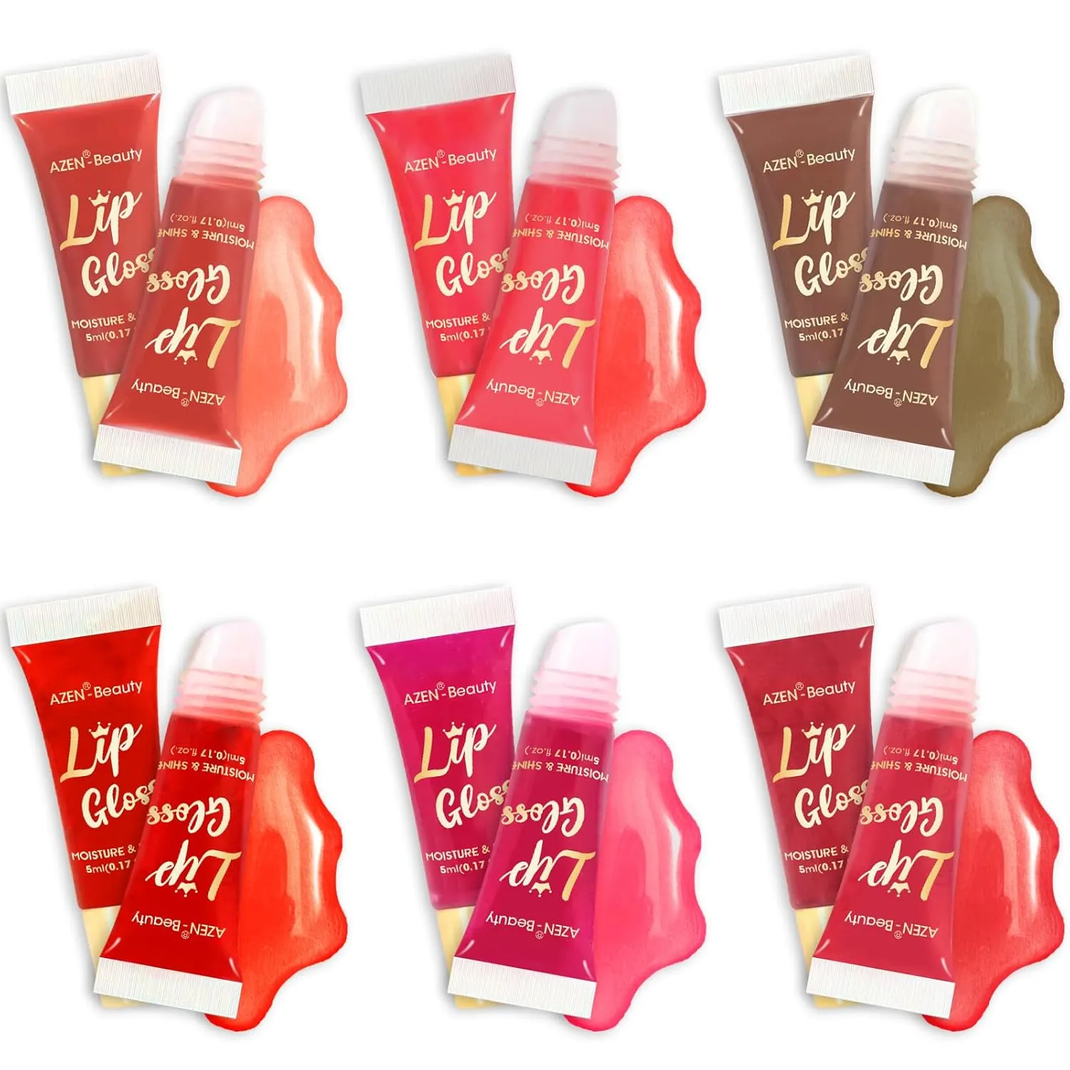 AZEN 60 Pack Lip Gloss Set, Color Lip Oil for Dry Cracked Lips Moisturizing Hydrating Nourishing with Vitamin E