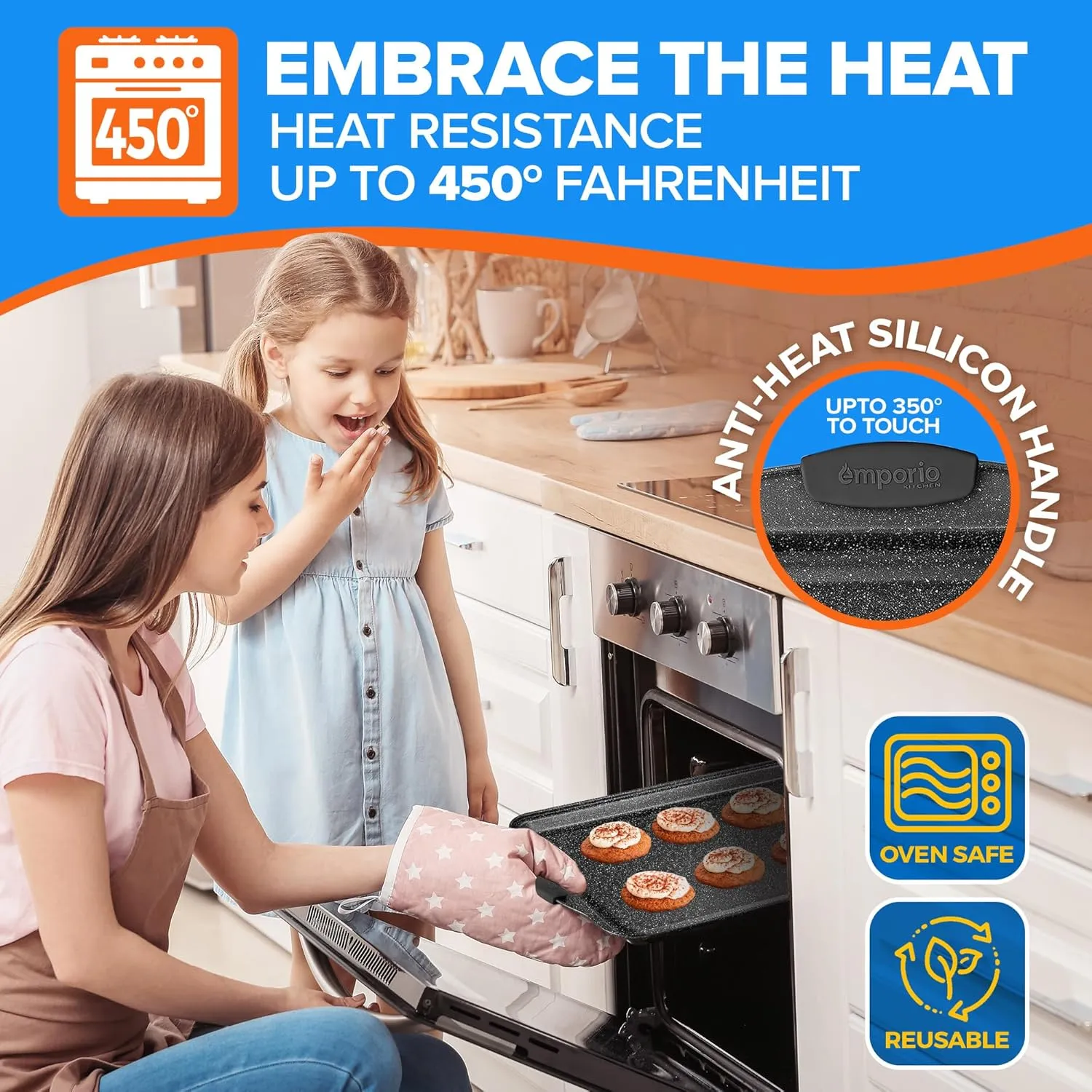 Baking Pan Set - Nonstick Coating, Carbon Steel Bakeware Set with Gray Silicone Handles, PFOA, PFOS, PTFE Free, Recipe Booklet Included, Oven Safe Tray (Up To 450° F), Set of 25 - Gray