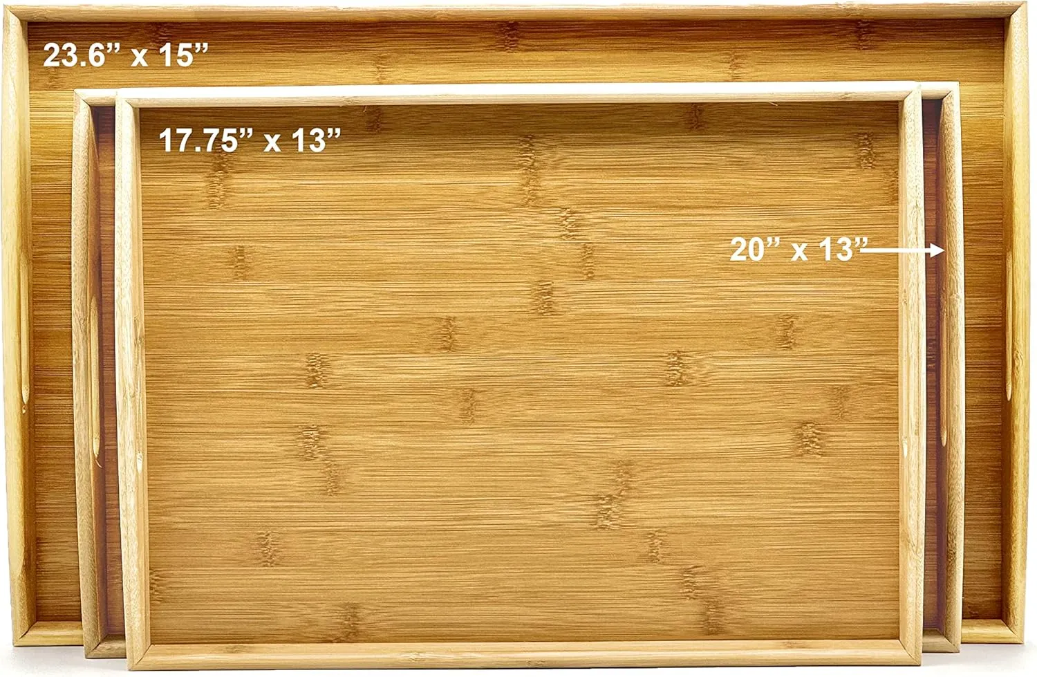 Bam & Boo Natural Bamboo Serving Tray Extra Large Rectangular with Handles for Food, Drinks, Storage, Decor, Vanity, Breakfast, Parties, Weddings, Picnics(23.6” x 15” x 2.35”, Natural)