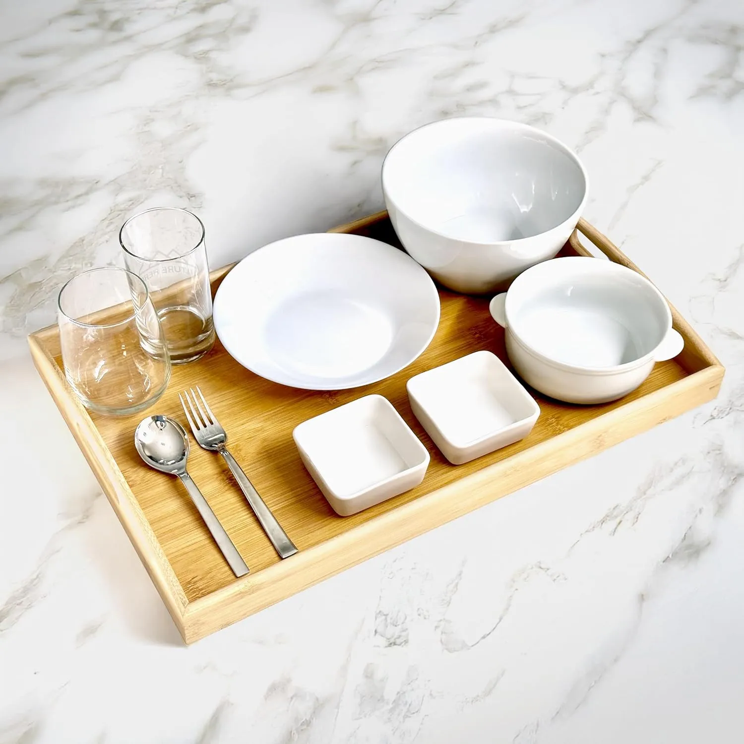 Bam & Boo Natural Bamboo Serving Tray Extra Large Rectangular with Handles for Food, Drinks, Storage, Decor, Vanity, Breakfast, Parties, Weddings, Picnics(23.6” x 15” x 2.35”, Natural)