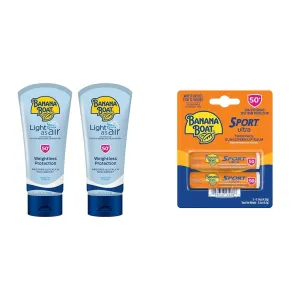 Banana Boat Light As Air Sunscreen Lotion SPF 50 Twin Pack | Lightweight Sunscreen & Sport Ultra SPF 50 Lip Sunscreen Twin Pack | SPF Lip Balm Pack