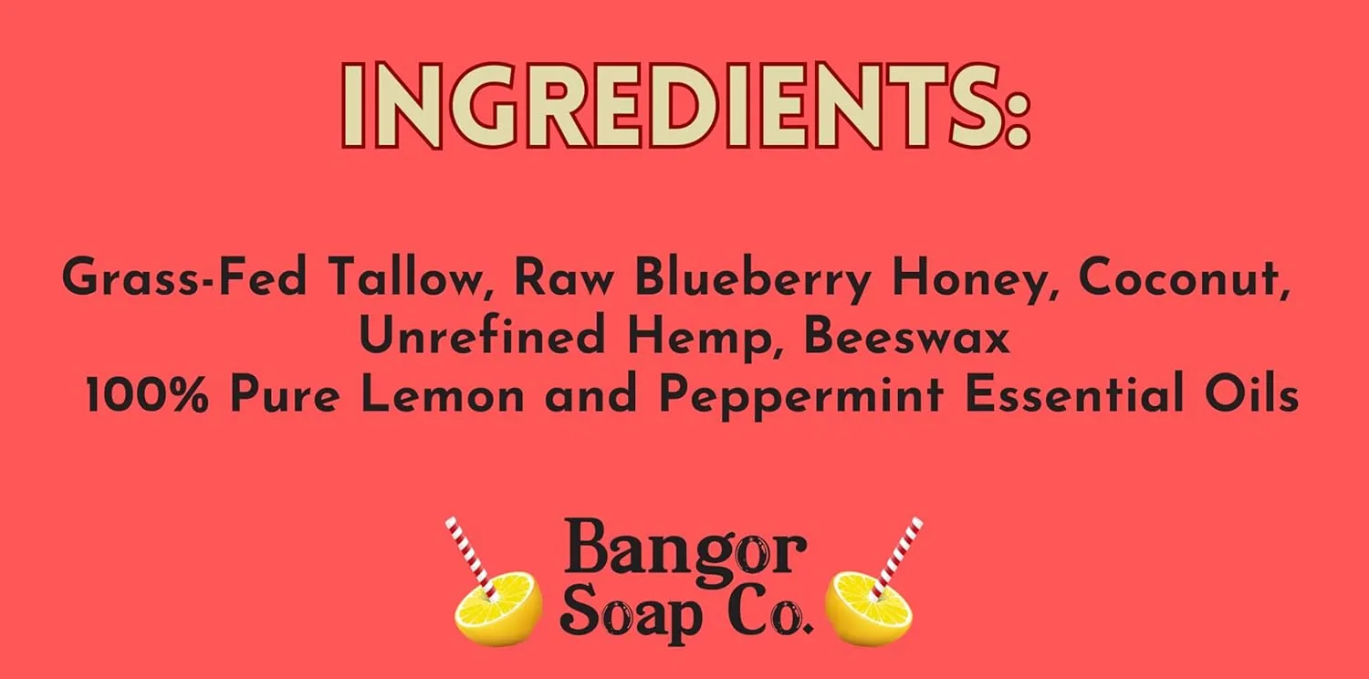 Bangor Soap Co.'s Truly Natural Lip Balm - Grass-Fed Tallow, Coconut, Hemp, and Honey With Lemon & Peppermint