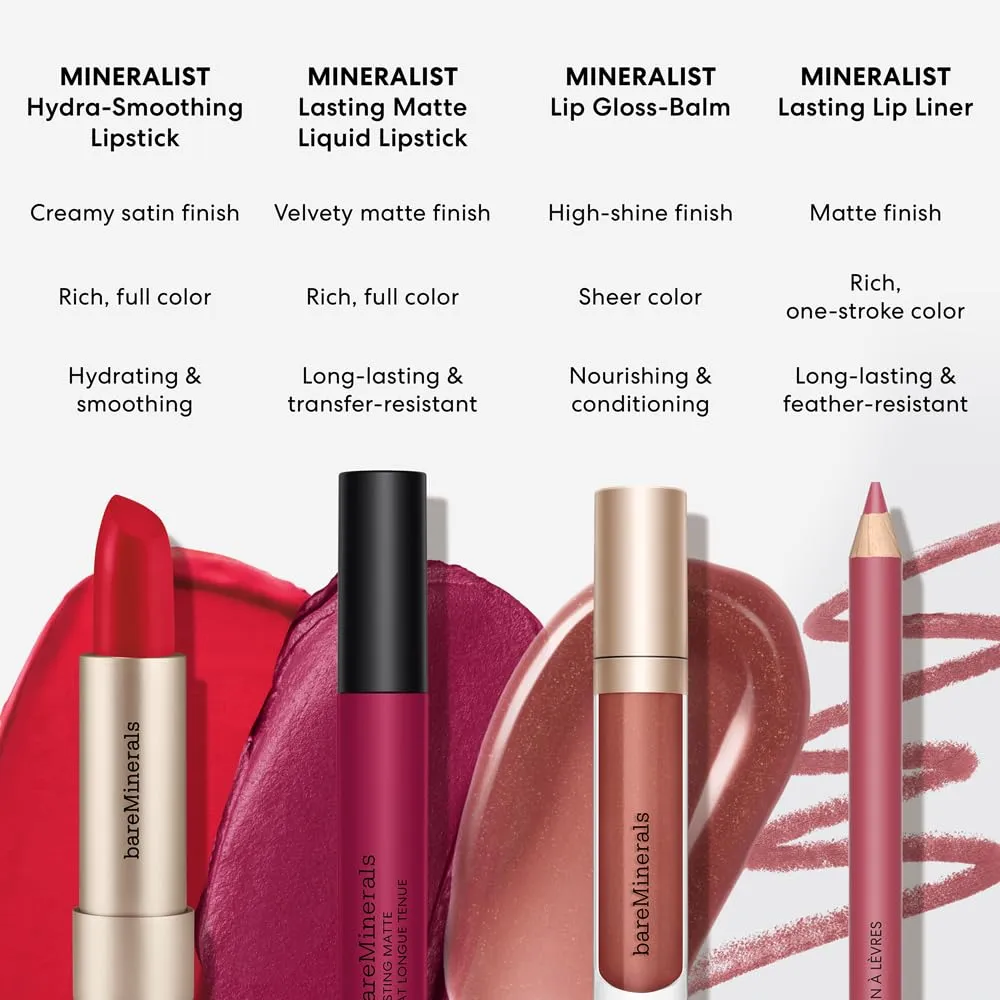 bareMinerals Mineralist Lip Gloss-Balm, Hydrating Lip Gloss   Balm Hybrid, Sheer Glossy Lip Balm, No Stickiness, Improves Lip Smoothness, Vegan