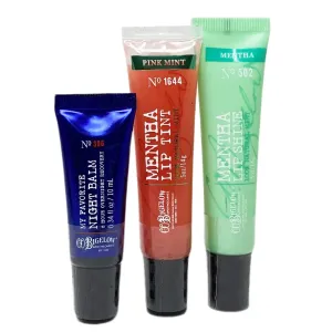 Bath & Body Works C.O. Bigelow Lip Ritual Trio - Mentha Shine, Pink Tint, My Favorite Night Balm Gift Set in Decorative Christmas Box