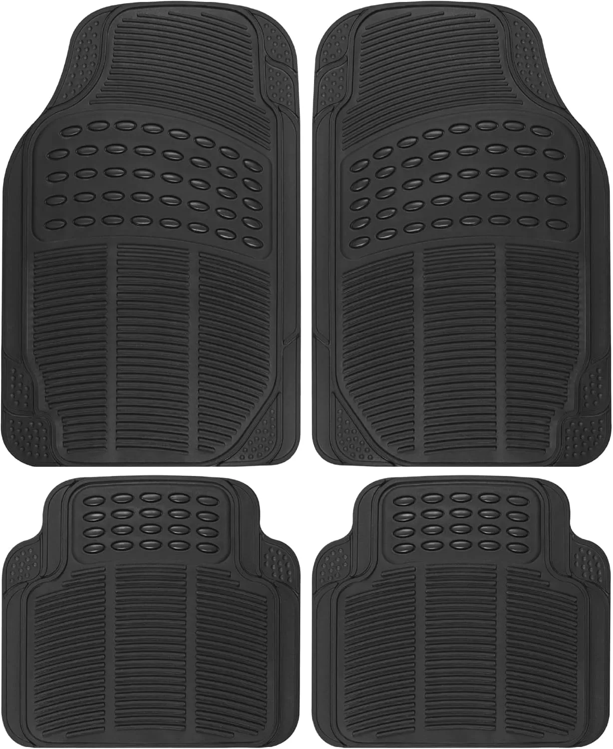 BDK Floor Mats, 4-Piece All-Weather Car Mat with Universal Fit Design, Durable Rubber Car Floor Mats with Capture Ridges, Waterproof for Cars Trucks SUV (Black)