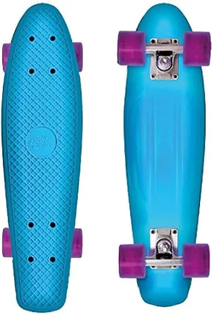 Beach Board Glow Blue Complete Plastic Mini Cruiser Retro 22” Skateboard for Kids Teens Adults - Intermediate and Beginner Skate for Boys and Girls with Light Up Wheels (Glow Blue)