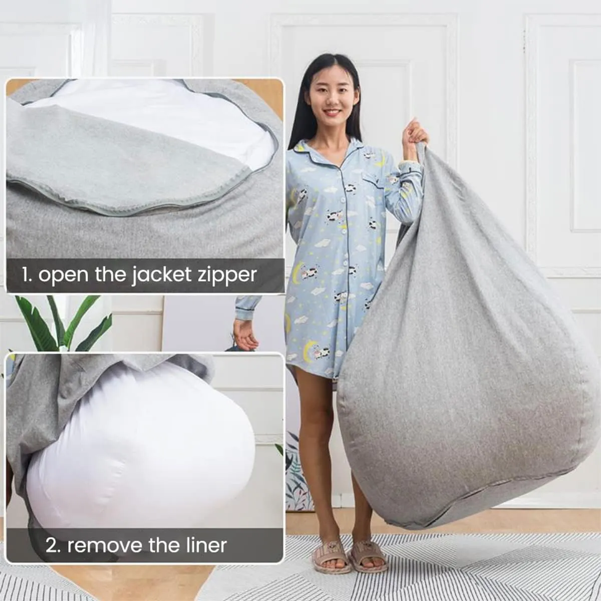 Bean Bag Inner Liner for Bean Bag Chair Lazy Sofa Easy Cleaning Removable Replacement Stocking Inner Liner with Zipper No Filler for Livingroom Bedroom Playroom 70x80cm 80x90cm 100x120cm (2, Medium)