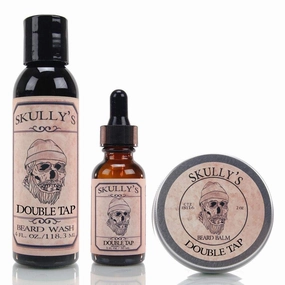 Beard Grooming Care Kit for Men by Skully's Beard Oil | Beard Oil (1oz), Conditioning Beard Balm (2oz), Beard & Body Wash (4oz) (Double Tap- Barbershop Scent)