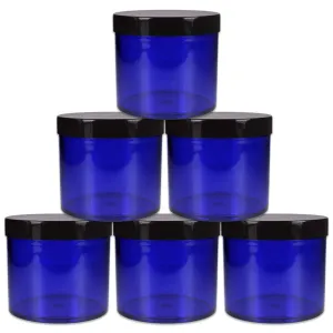 Beauticom® 10 oz. (300g /300ML) Thick Wall Round Leak Proof Clear Acrylic Jars with CLEAR Lids for Beauty, Cream, Salves, Scrubs (6 Pieces Jars   Lids, COBALT BLUE)