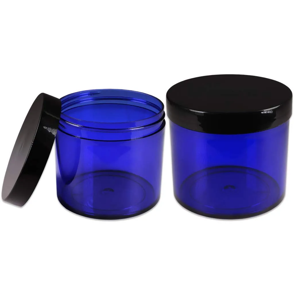 Beauticom® 10 oz. (300g /300ML) Thick Wall Round Leak Proof Clear Acrylic Jars with CLEAR Lids for Beauty, Cream, Salves, Scrubs (6 Pieces Jars   Lids, COBALT BLUE)