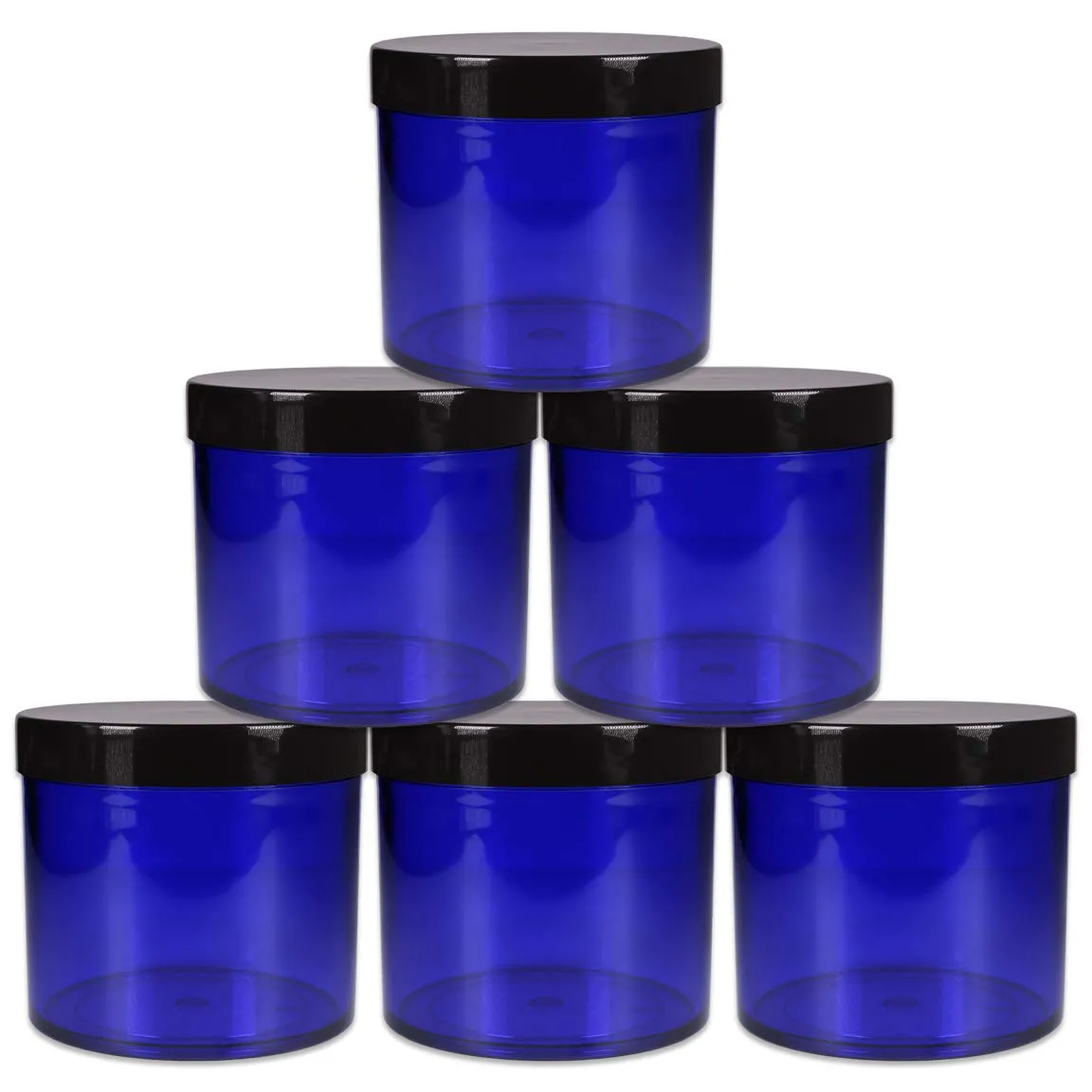 Beauticom® 10 oz. (300g /300ML) Thick Wall Round Leak Proof Clear Acrylic Jars with CLEAR Lids for Beauty, Cream, Salves, Scrubs (6 Pieces Jars   Lids, COBALT BLUE)