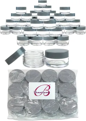 Beauticom (120 Pieces 20G/20ML Round Clear Jars with Gray Lids for Make Up Powder, Eyeshadow Pigments, Lotion, Creams, Lip Balm, Lip Gloss, Samples - BPA Free