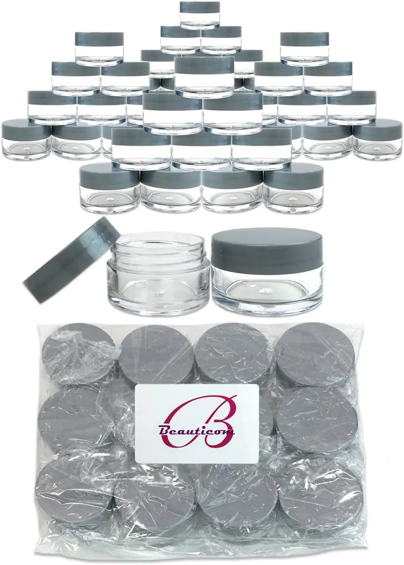 Beauticom (120 Pieces 20G/20ML Round Clear Jars with Gray Lids for Make Up Powder, Eyeshadow Pigments, Lotion, Creams, Lip Balm, Lip Gloss, Samples - BPA Free