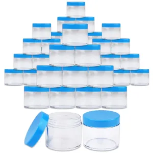 Beauticom® 2 oz./ 60 Grams/60 ML (Quantity: 384 Packs) Thick Wall Round Clear Plastic LEAK-PROOF Jars Container with BLUE Lids for Cosmetic, Lip Balm, Lip Gloss, Creams, Lotions, Liquid
