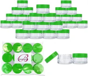 Beauticom 36 Pieces 20G/20ML Round Clear Jars with GREEN Lids for Lotion, Creams, Toners, Lip Balms, Cosmetic Makeup Samples - BPA Free