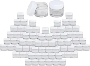 Beauticom High-Graded Quality 7 Grams/7 ML (Quantity: 1200 Packs) Thick Wall Clear Plastic LEAK-PROOF Jars Container with White Lids for Cosmetic, Lip Balm, Lip Gloss, Creams, Lotions, Liquid