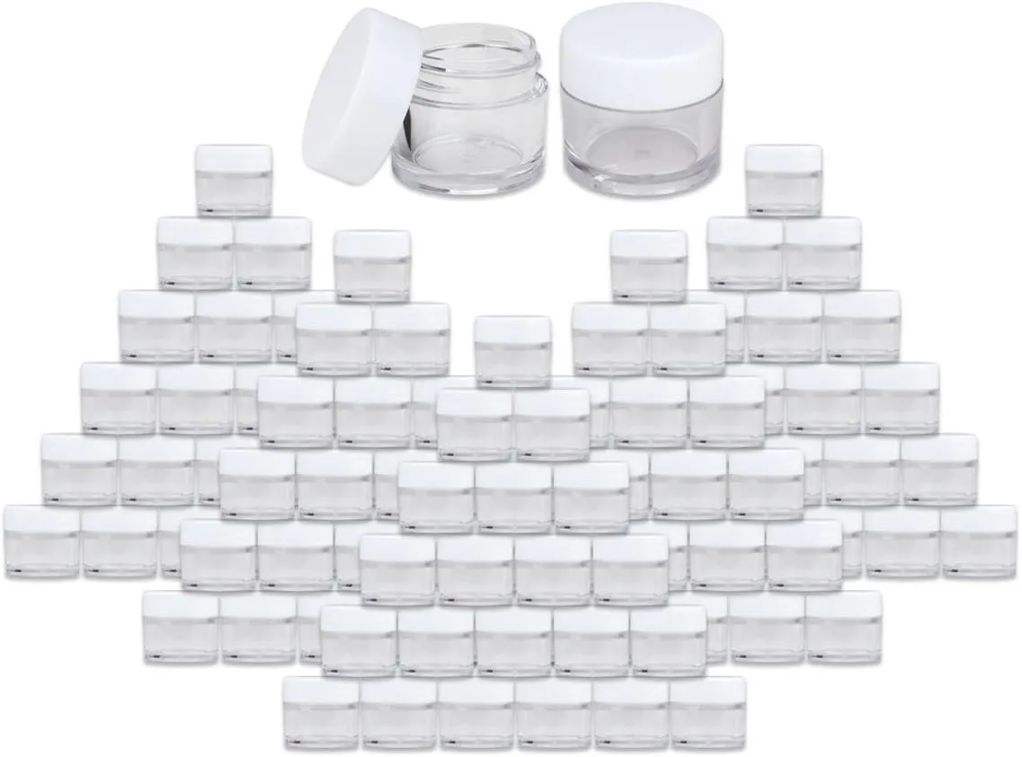Beauticom High-Graded Quality 7 Grams/7 ML (Quantity: 1200 Packs) Thick Wall Clear Plastic LEAK-PROOF Jars Container with White Lids for Cosmetic, Lip Balm, Lip Gloss, Creams, Lotions, Liquid
