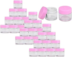 Beauticom® High-Graded Quality 7 Grams/7 ML (Quantity: 48 Packs) Thick Wall Clear Plastic LEAK-PROOF Jars Container with PINK Lids for Cosmetic, Lip Balm, Lip Gloss, Creams, Lotions, Liquids