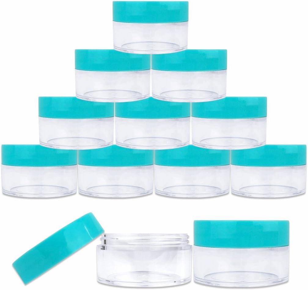 Beauticom 20G/20ML Reusable Clear Round Sample Container Jars with Teal Lids for Lotion, Creams, Toners, Lip Balms, Cosmetic, Makeup - BPA Free (120 Pieces (120 Bottoms & 120 Lids))