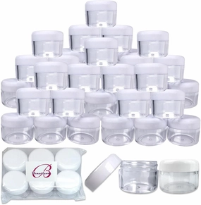 Beauticom 30 Pieces 30 Gram 30 ML Round Clear Sample Jars with White Screw Cap Lid for DIY Homemade Lip Balm, Hand Butter, Beard Wax, Creams, Lotion - BPA Free