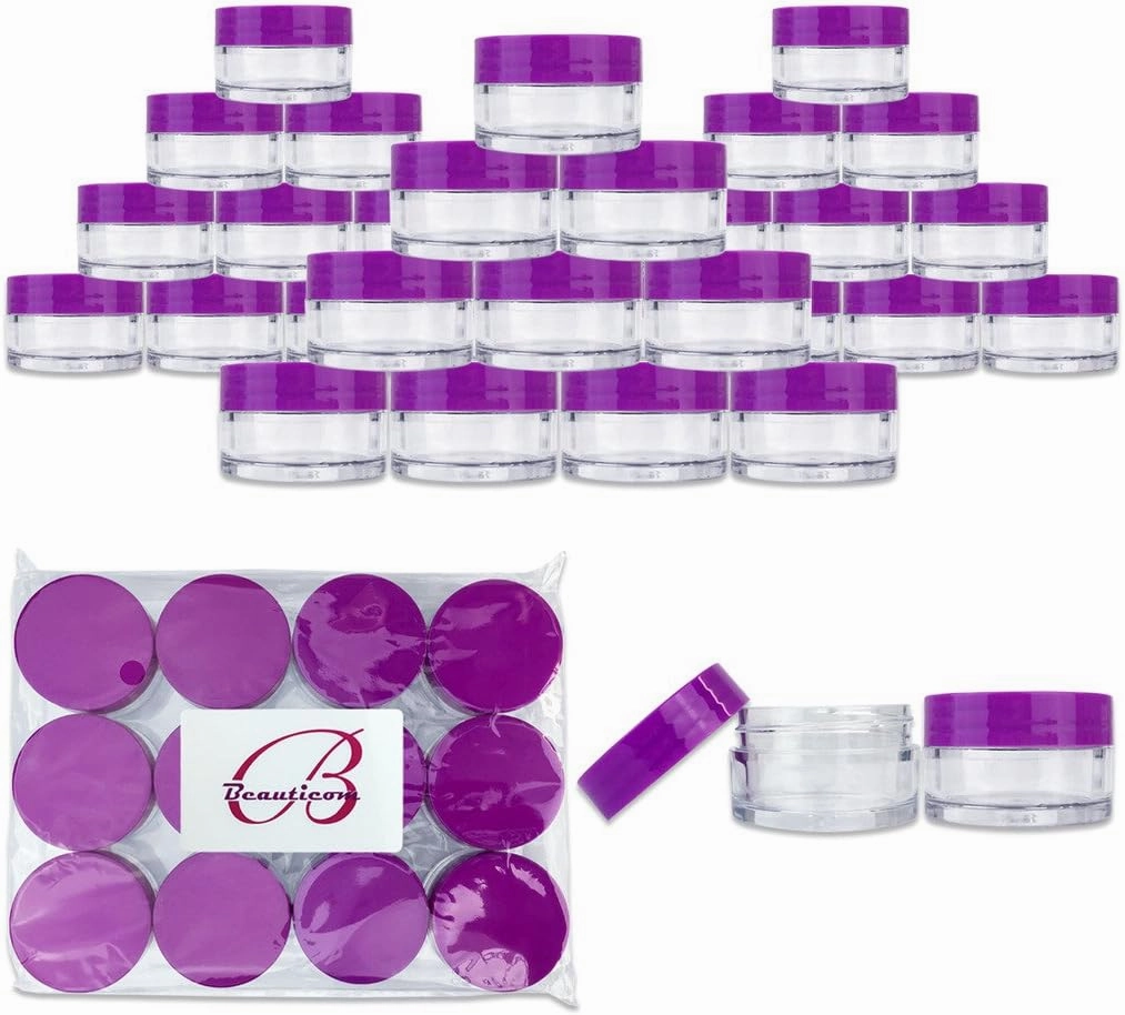 Beauticom 36 Pieces 20G/20ML Round Clear Jars with Purple Lids for Lotion, Creams, Toners, Lip Balms, Cosmetic Makeup Samples - BPA Free