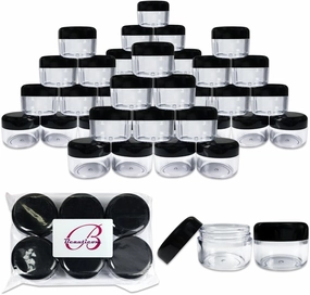 Beauticom 42 Pieces 30 Gram 30 ML (1 Ounce) Round Clear Jars with Black Screw Cap Lid for Lip Gloss, Lip Balm, Hand Butter, Beard Wax, Scrubs, Lotions - BPA Free