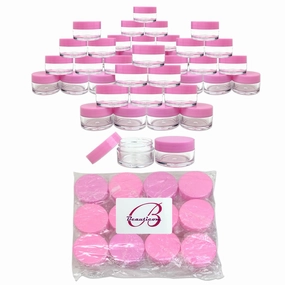 Beauticom 48 Pieces 20G/20ML Round Clear Jars with Pink Lids for Lotion, Creams, Toners, Lip Balms, Makeup Samples - BPA Free
