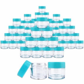 Beauticom® 7 Gram / 7 ML (Quantity: 60 Pieces) Thick Wall Round Leak Proof Clear Acrylic Jars with Teal Lids for Beauty, Cream, Cosmetics, Salves, Scrubs