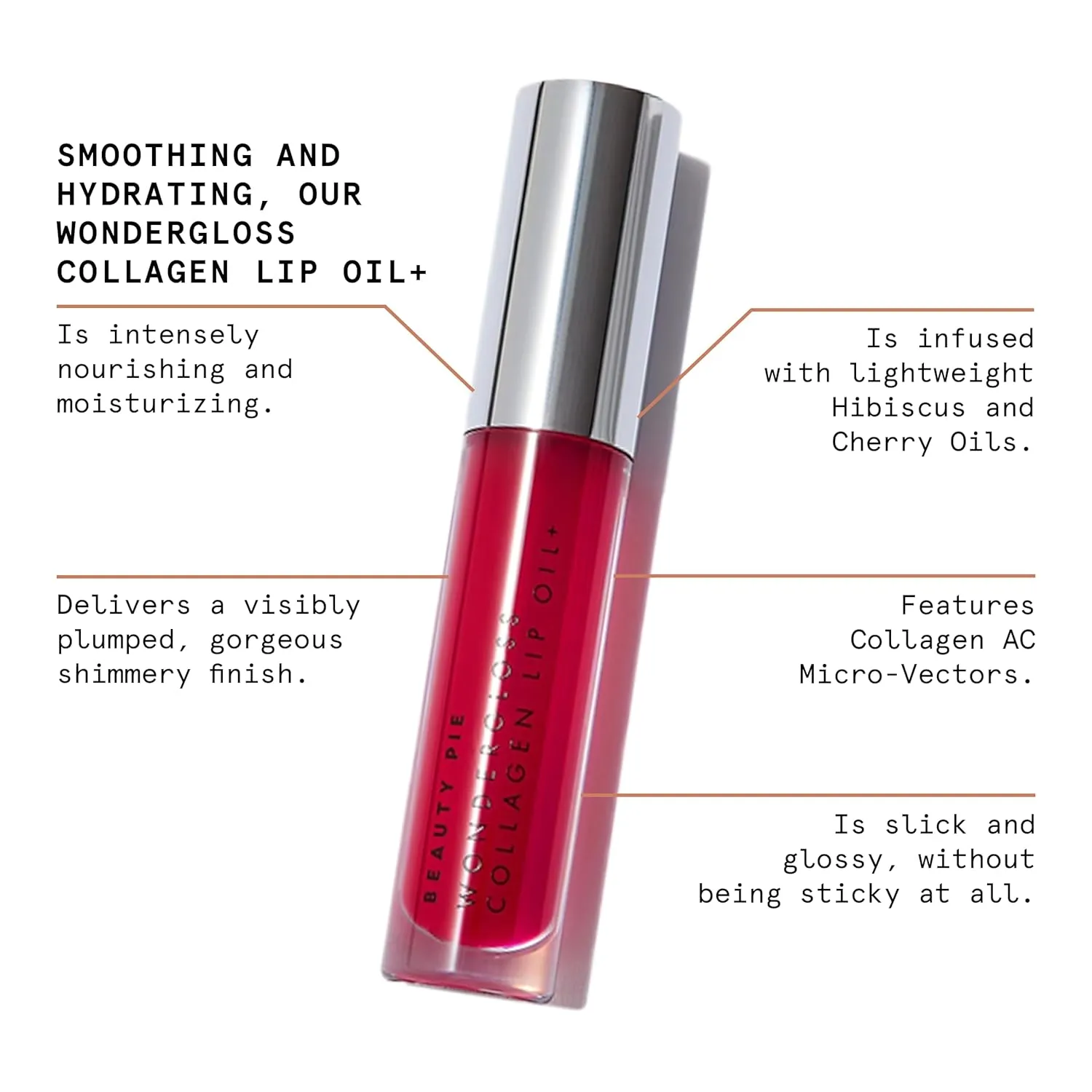 Beauty Pie Wondergloss Collagen Lip Oil   (Cherryo) – Hydrating, Plumping, Non-Sticky Gloss with Collagen AC Micro-Vectors & Cherry Oils