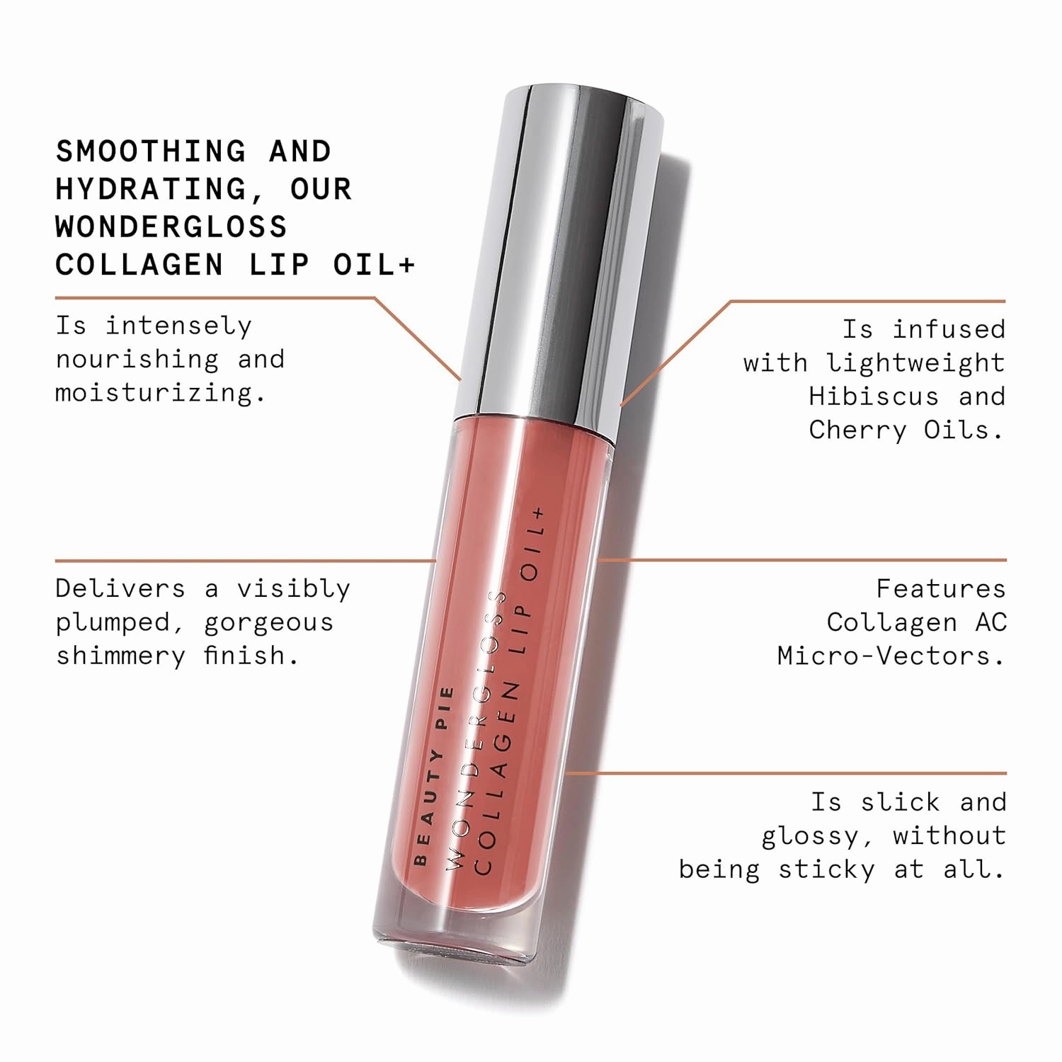 Beauty Pie Wondergloss Collagen Lip Oil   (Nude Nectar) – Hydrating, Plumping, Non-Sticky Gloss with Collagen AC Micro-Vectors & Cherry Oils