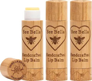 Bee Bella Lip Balm, Vanilla Bean, 3 Pack, Moisturizing Lip Care, 100% Natural, Original Organic Beeswax with Vitamin E, Handmade in USA