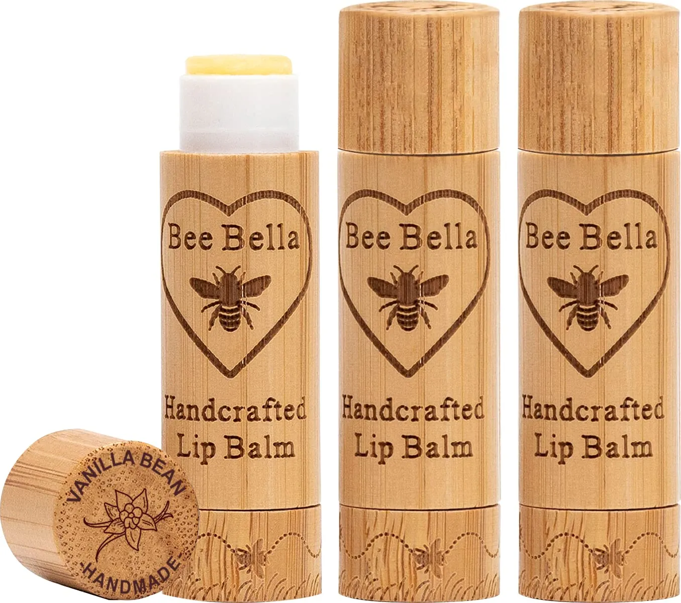 Bee Bella Lip Balm, Vanilla Bean, 3 Pack, Moisturizing Lip Care, 100% Natural, Original Organic Beeswax with Vitamin E, Handmade in USA